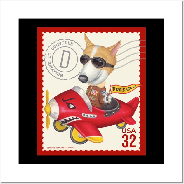 Cute Welsh Corgi Dog flying a funny plane Wall Art by Danny Gordon Art